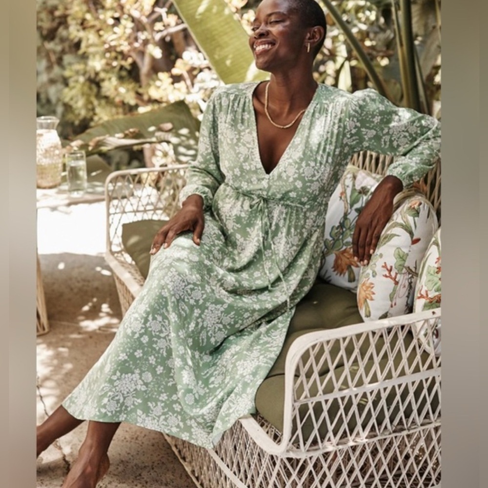 Summersalt The Cinched Waist Caftan Dress Size 1XL Vintage Floral in Ivy